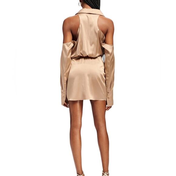 SER.O.YA NEW Size Small Silk Shea Open Long Sleeve Sexy Mini Dress in Natural - Picture 2 of 7